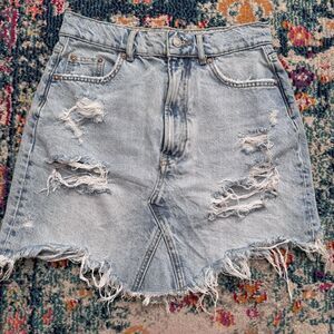 Anthropologie Pilcro Destroyed Denim Mini Skirt Light Wash Size 4